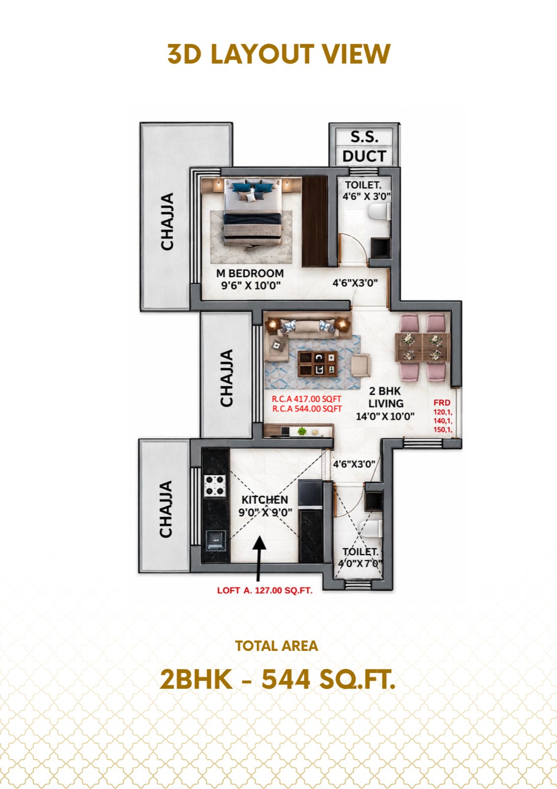 2 BHK 544 sq.ft. floor plan
