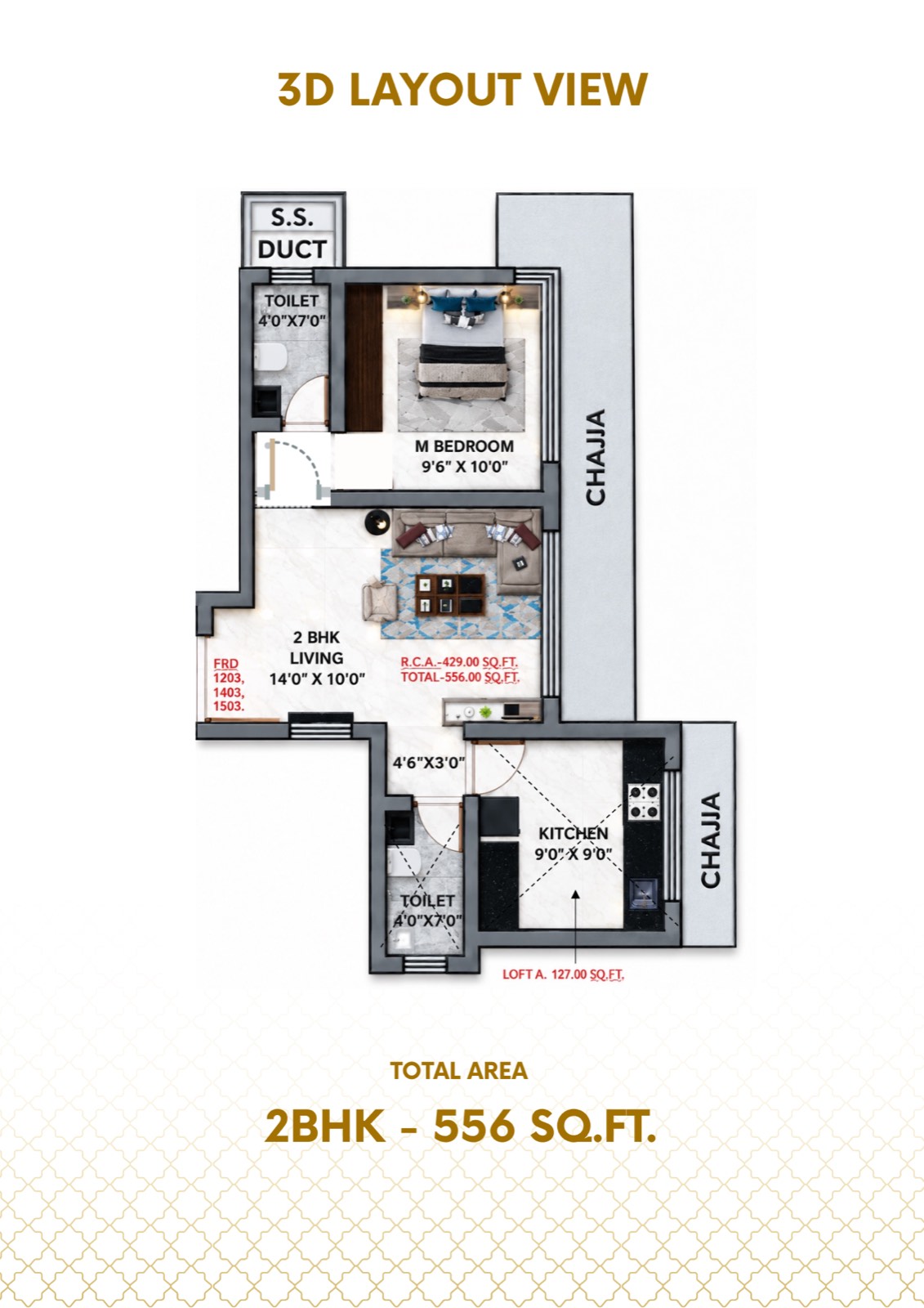 2 BHK 556 sq.ft. floor plan