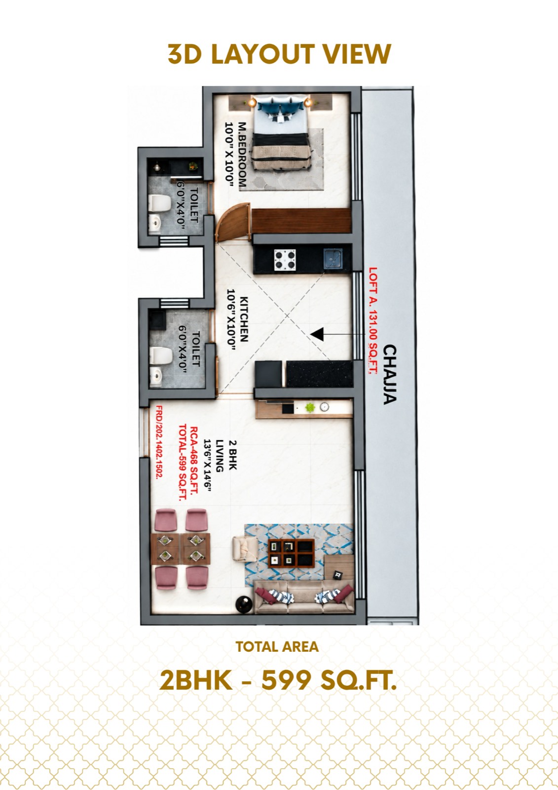 2 BHK 599 sq.ft. floor plan